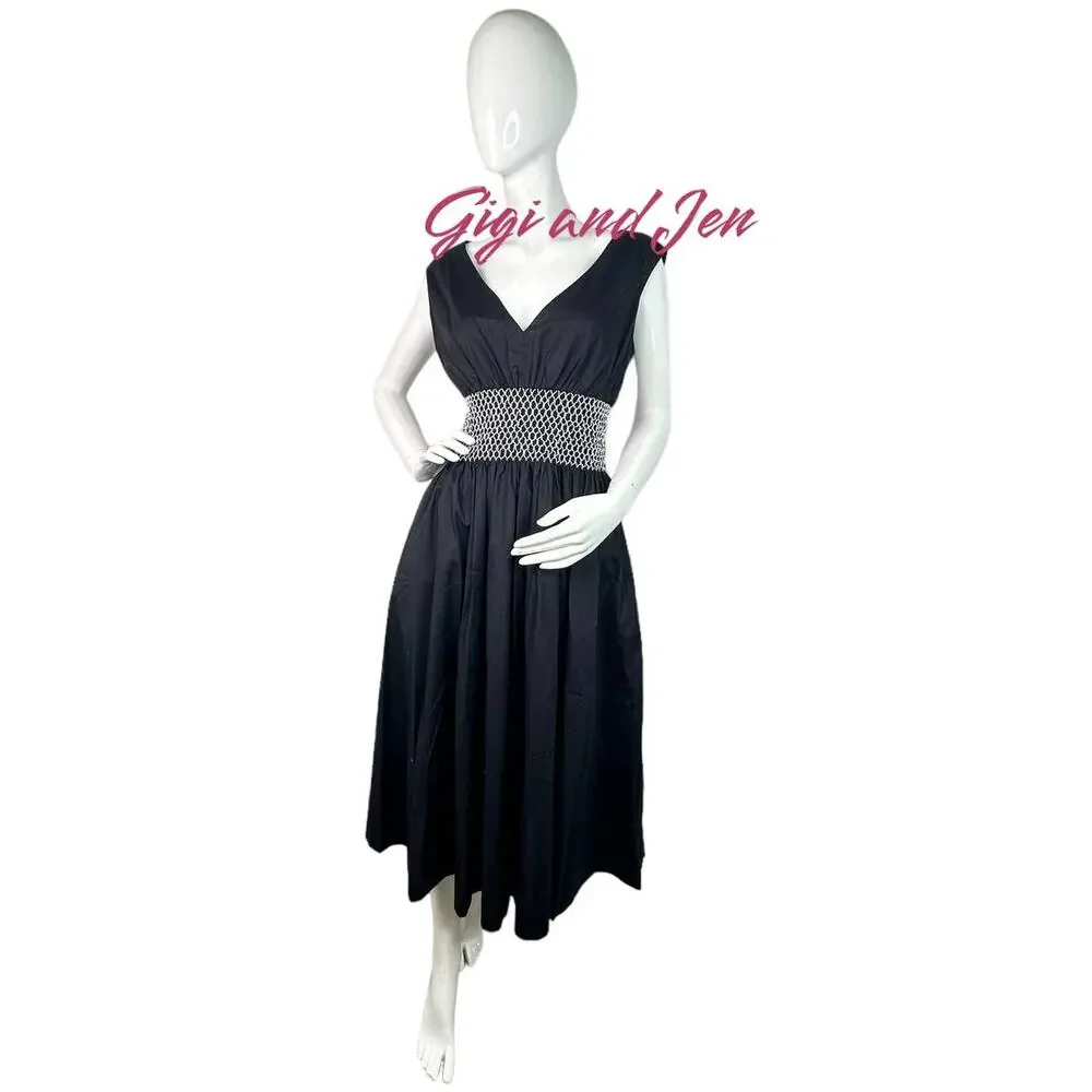 Kate Spade Poplin V-neck Dress Medium in Black